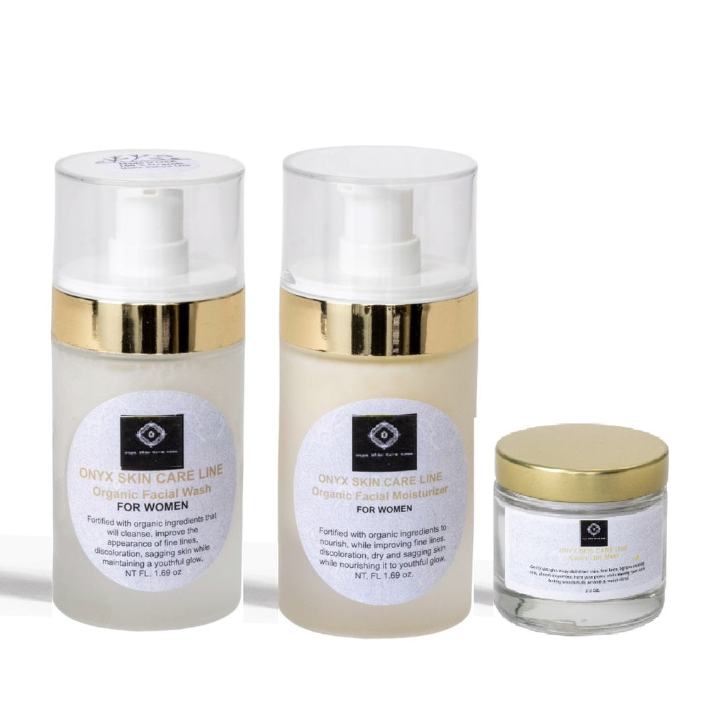 Organic Three Step Facial System - Wash, Moisturizer & Kaolin Mud Mask - For WOMEN